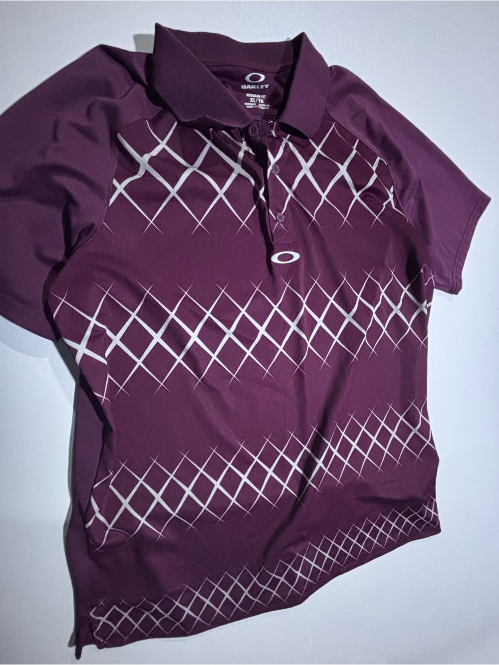 Oakley Men's Plum Polo with White Diamond Lattice